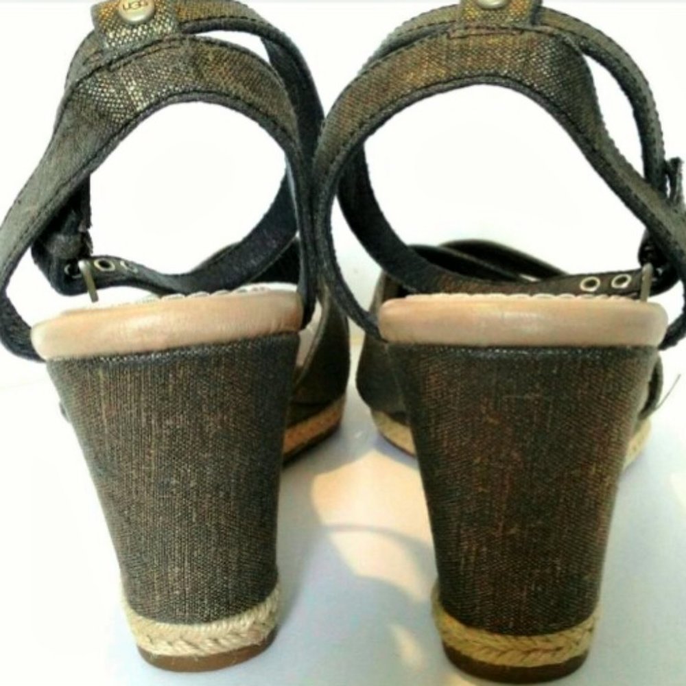 UGG Black Metallic Linen Wedge Sandals - Picture 6 of 8